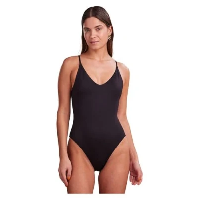 Afbeelding van Pieces Dames Badpak PCBAOMI Ronde Hals Effen Zwart Maat M