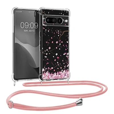 Afbeelding van kwmobile telefoonhoesje geschikt voor Google Pixel 7 Pro Hoesje met telefoonkoord Back cover smartphone Case in poederroze / donkerbruin transparant