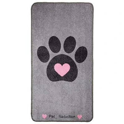 Afbeelding van Pet Rebellion Big Paws Pink Heart 57 x 110 cm Tapijt Deurmat Droogloopmat Schoonloopmat Anti Slip Machine Wasbaar