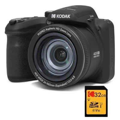 Afbeelding van Kodak Pack Bridge Numérique Pixpro Astro Zoom AZ405 + Carte SDHC Ultra High Speed U1 32GB Appareil Photo 20 mégapixels, X40, Grand Angle, LCD, Vidéo Full HD 1080p, OIS, Pile AA Noir