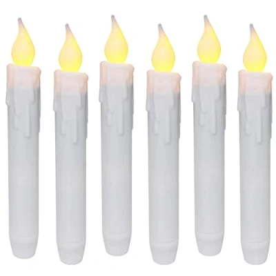 Afbeelding van CVHOMEDECO. Set van 6 flikkerende warme witte LED hars druppel 7 Inch Taper kaars met Timer