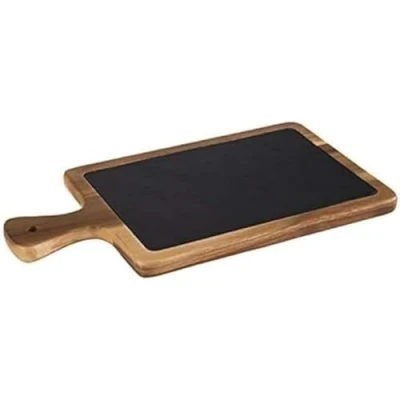 Afbeelding van APS Germany® Borrelplank met Natuurstenen Inlegplateau 2 Delig Serveerplank Hapjesplank Kaasplank 33 x 20 cm