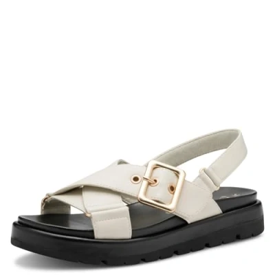 Afbeelding van Marco Tozzi Sandalen met plateauzool, Dames, Maat: 40, Cream Hoogwaardig imitatieleer