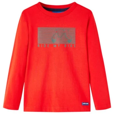 Afbeelding van Kindershirt met lange mouwen fietsprint 104 rood