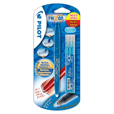 Afbeelding van Rollerpen PILOT Frixion BL FR7 0.35mm + 3 vullingen lichtblauw