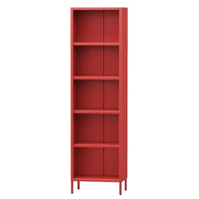 Afbeelding van Jan Nowak Metalen Boekenkast Mario 50 x 180 35 Stabiel Industrieel Rek met 4 Verstelbare Planken (4 30 kg), Glanzend Oppervlak Woonkamer, Slaapkamer, Kantoor, Kinderkamer Rood