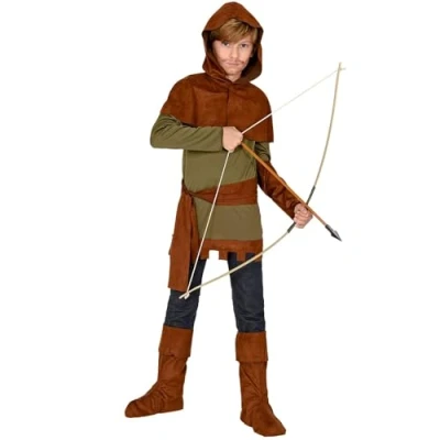 Afbeelding van Widmann Robin Hood Kostuum Of Shairewood Boogschutter Jongen Groen, Bruin Maat 158 Carnavalskleding Verkleedkleding
