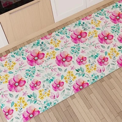 Afbeelding van PETTI Artigiani Italiani Keukentapijt, loper, keukenloper, antislip en wasbaar, 52 x 380 cm, bloemenpatroon 01, 100% Made in Italy