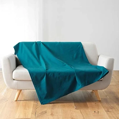 Afbeelding van douceur d&#039;intérieur, Plaid (220 x 240 cm) Lucile Blauw, Polykatoen Uni