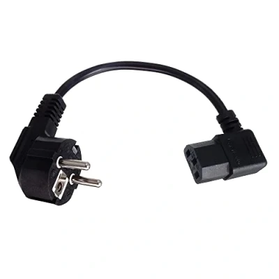 Afbeelding van shortix kort netsnoer (stroomkabel met gehoekte geaarde stekker type E+F op haakse koudeaansluiting). 25 cm.