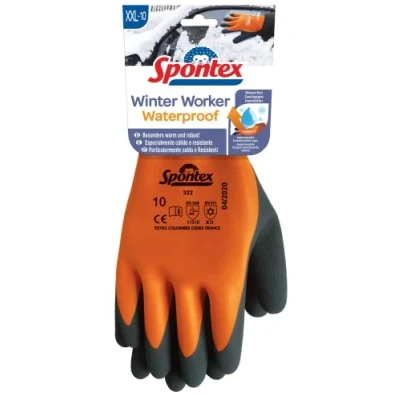 Afbeelding van Spontex Winter Worker waterdichte handschoenen, werkhandschoenen met tweelaagse binnenvoering, hoge bescherming tegen kou, latexcoating, maat XXL, 1 paar, oranje/zwart, XXL (1