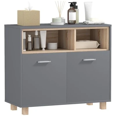 Afbeelding van HOMCOM Badkamerkast MDF 80x35x70cm Grijs