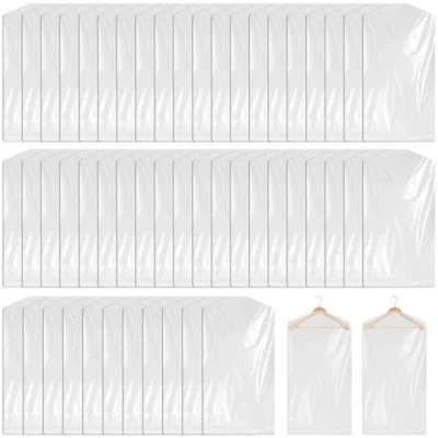 Afbeelding van 60 stuks transparante kledingzak: wegwerpstofhoes, kledingzak, pak, hangende kledingzakken, kleding, stofbescherming, droogreiniger, tassen, kledingbescherming voor pakken, colberts, overhemden (60 x