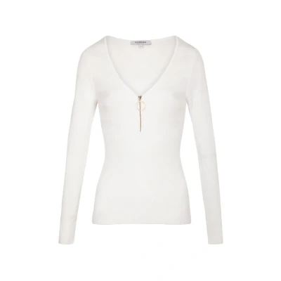 Afbeelding van Morgan Gebreid met lange mouwen V hals ritssluiting, Wit, XS