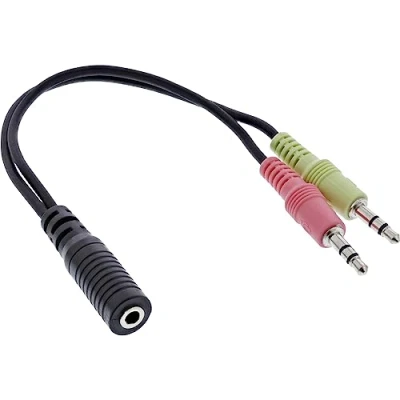 Afbeelding van 2x 3,5mm &gt; 4 polig headset adapter OMTP zwart 0,15 meter