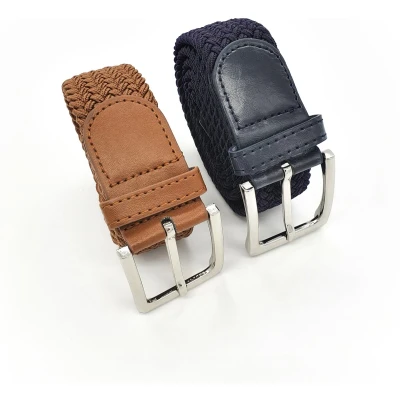 Afbeelding van 2 pack deal Elastische broekriem Stretch riem Vlecht Gevlochten Elastiek unisex Kleur Blauw Cognac