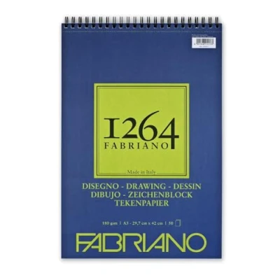 Afbeelding van Fabriano Honsell 19100647 Disegno tekenblok met spiraalbinding 1264, 180 g/m², DIN A3, 50 vellen natuurwit, gesatineerd papier gemiddelde korreling, zuurvrij, voor alle droogtechnieken