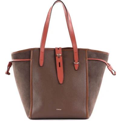 Afbeelding van FURLA Leren Shopper Schoudertas Net Tote Bag Toni Praline Bruine