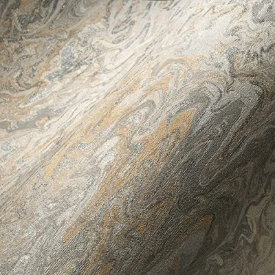 Afbeelding van CHIQUE MARMER BEHANG Glinster Effect lichtoranje beige zilver A.S. Création My Home Spa