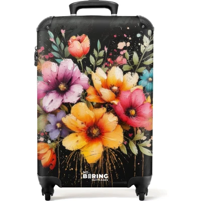 Afbeelding van NoBoringSuitcases.com® Handbagage koffer lichtgewicht Reiskoffer trolley Bloemen in graffiti stijl Rolkoffer met wieltjes Past binnen 55x40x20 en 55x35x25