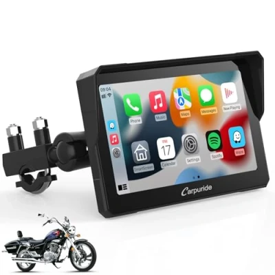 Afbeelding van Carpuride W702 Motorfiets CarPlay Scherm, Draadloze &amp; Android Auto, 7 inch Waterdicht Touchscreen, Dual Bluetooth, Navigatie, Siri.
