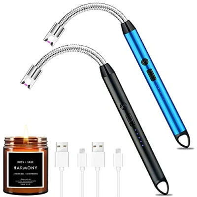 Afbeelding van NCKIHRKK Elektrische plasma aansteker, 2 stuks, met 360 flexibele hals, winddicht, vlamloos, USB oplaadbaar, aansteker voor het aansteken van kaarsen, barbecue, camping, open haard, zwart +