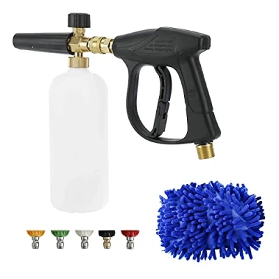 Afbeelding van FreeTec Autowassen 6 mm hogedrukreiniger pistool snel verstelbare schuimlans met washandschoen en 5 druksproeiers