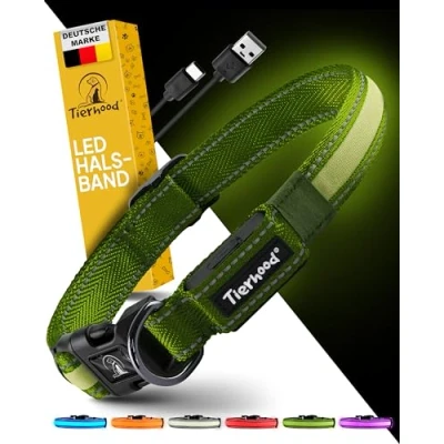 Afbeelding van Tierhood lichthalsband voor honden, kleine en grote led hondenhalsband, oplaadbaar, duurzaam, weerbestendig comfortabel, ideaal nachtwandelingen, groen, maat M