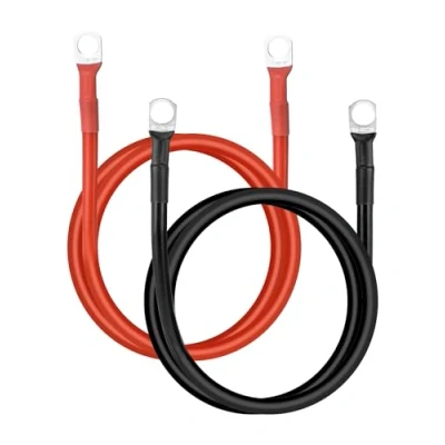 Afbeelding van QWORK® Set van 2 accukabels 16mm² 5AWG 100 CM 12V rode en zwarte startkabel met M10 ringaansluitingen voor auto, motorfiets, vrachtwagen, camper, zonne energie op zee