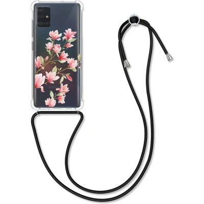 Afbeelding van kwmobile telefoonhoesje geschikt voor Samsung Galaxy A51 Hoesje met telefoonkoord Back cover smartphone Case in poederroze / wit transparant