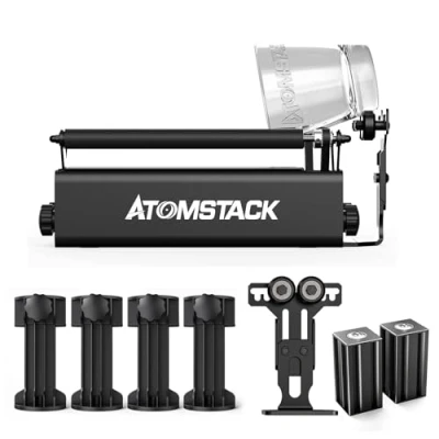 Afbeelding van ATOMSTACK R3 PRO laserrotatieroller, lasergraveermachine, Y as rotatiewalsen met 360 draaibare gravure voor het graveren van cilindrische objecten (4 extra verhogingszuilen, 2 hulpsteungolven)