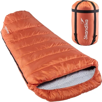 Afbeelding van Skandika Vegas L XXL slaapzak Mummieslaapzakken Slaapzakken volwassen Maat Mummie Unisex Katoen, luxe kwaliteit, koppelbaar, 3 seizoenen, 220 x 110 cm, 12 tot 15C, Outdoor kampeerslaapzak Ritssluiting links oranje