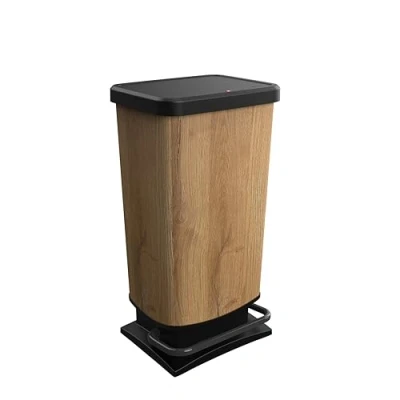 Afbeelding van Rotho Paso Afvalbak 40l met deksel, Kunststof (PP gerecycled) BPA vrij, Hout, (35.3 x 29.5 67.6 cm)