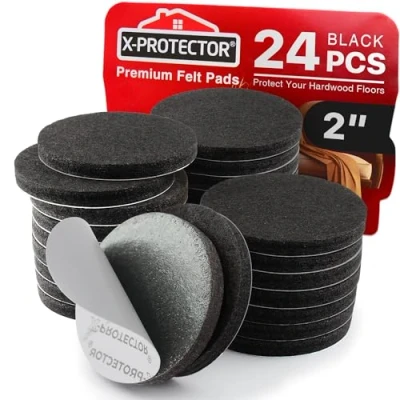 Afbeelding van X PROTECTOR Vilten meubelpads 24 stuks vloerbeschermers voor stoelpoten hardhouten vloerbescherming (zwart, rond)