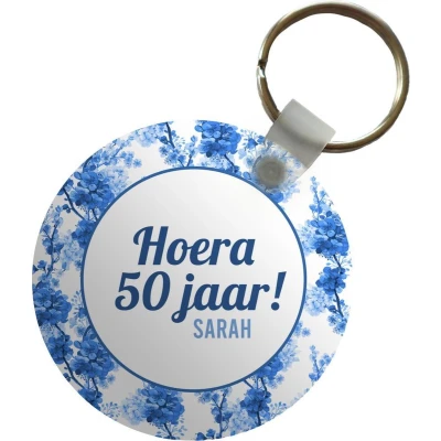 Afbeelding van Sleutelhanger Jubileum 50 Jaar Sarah Bloem Plastic Rond Uitdeelcadeautjes
