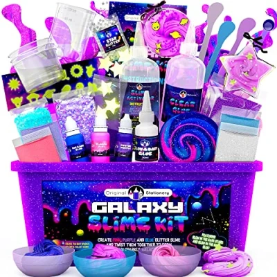 Afbeelding van Original Stationery Store Galaxie slijmkit met Glow in The Dark lijm en Sterrenglitter &amp; Doe het zelf om donker oplichtend galactisch slijm te maken.