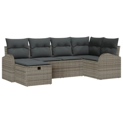 Afbeelding van vidaXL 6 delige tuinsofa set met kussens grijze poly rattan