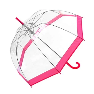 Afbeelding van Susino Transparante klok/koepelparaplu voor dames, automatisch openingssysteem, brede bescherming met diameter 100 cm, winddicht, roze rand, Transparant en roze, Paraplu stok