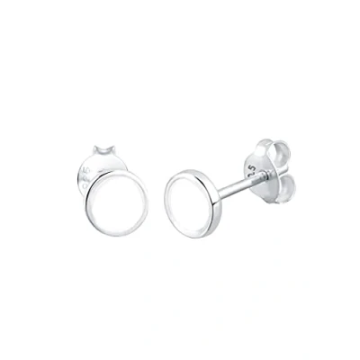 Afbeelding van Elli Dames Oorsteker Cirkel Geo met Email Wit in 925 Sterling Zilver