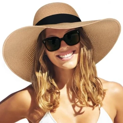 Afbeelding van FURTALK Zonnehoed voor dames, met brede rand, UPF 50, zomerhoed, opvouwbare, oprolbare strandhoed kaki, M