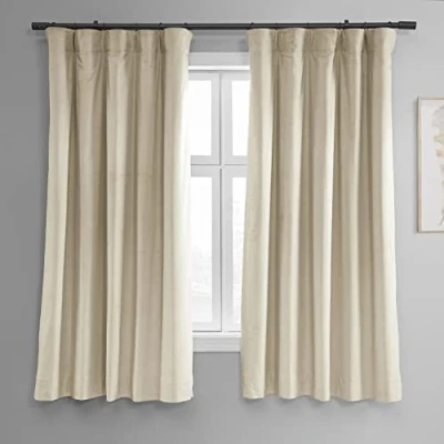 Afbeelding van HPD Signature Gordijnen, fluweel, thermische verduisteringsgordijnen, voor woonkamer, 160 cm lang (1 paneel), roedezak, isolerend, raamgordijnen, 127 x (b l), beige (Alabaster Beige)
