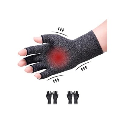 Afbeelding van Donfri 2 paar artritis handschoenen, artrose compressie vingerloze handschoenen voor pijnverlichting, gaming, typen en warmte mannen vrouwen, maat S, grijs