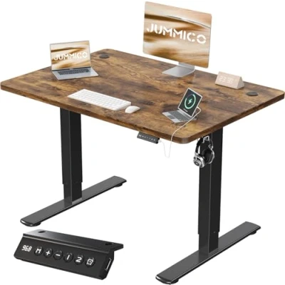 Afbeelding van JUMMICO Elektrisch In Hoogte Verstelbaar Bureau met USB Oplaadpoort, Staand Bureau, 100 X 60 cm, Ergonomisch Bruin
