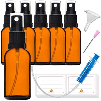 Afbeelding van HandsUnity 30ml 6st Verstuiver Glazen Fles Apotheek Amber set met Zwarte Spray gemaakt van Bruin Glas inclusief 17 hulp Accessoires