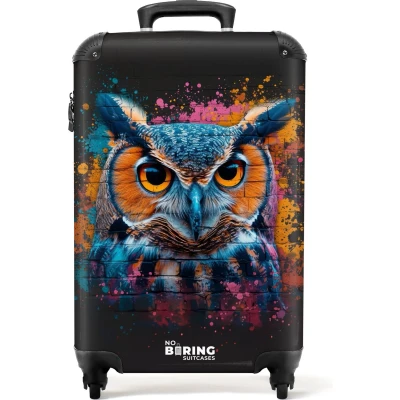 Afbeelding van NoBoringSuitcases.com® Handbagage koffer lichtgewicht Reiskoffer trolley Uil in kleurrijke graffiti stijl Rolkoffer met wieltjes Past binnen 55x40x20 en 55x35x25