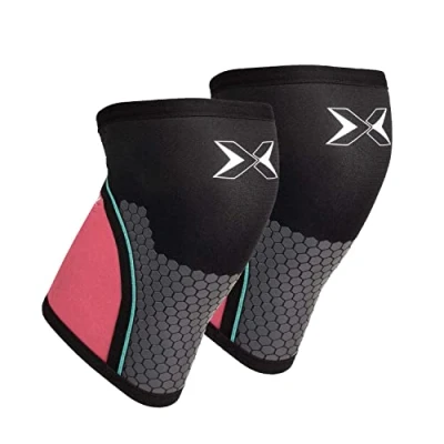 Afbeelding van PICSIL paar neopreen crosstraining sportkniebeschermers, 5/7 mm meniscus en ligamentbescherming, ademend antislip voor hardlopen, training, basketbal, unisex (7mm Roze, L)
