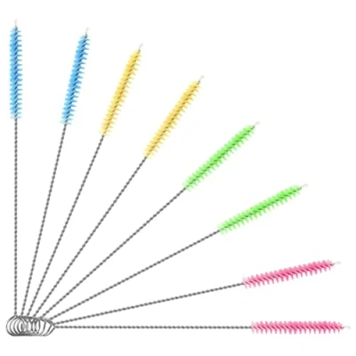 Afbeelding van Vicloon Flessenborstel, 8 stuks reinigingsborstels voor lange flessen, buisborstel, waterkokertuitborstel, rietborstel, nylon flessenpijpreinigingsset babyflessen, buisflessen,