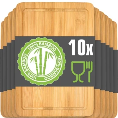 Afbeelding van DuneDesign 10 delige Set: Bamboe Serveerplankjes 22x15 cm Kleine Houten Plankjes voor Ontbijt, Borrelhapjes en Tapas Snijplankjes Keuken, Tafel, Bar of Catering Mini Plank van Natuurhout