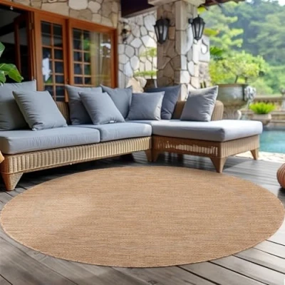 Afbeelding van Buitentapijt Effen Weerbestendig Terras Balkon Tuin Keukentapijt Platgeweven Sisal look, Kleur: Beige, Maat: 160 cm Rotondo