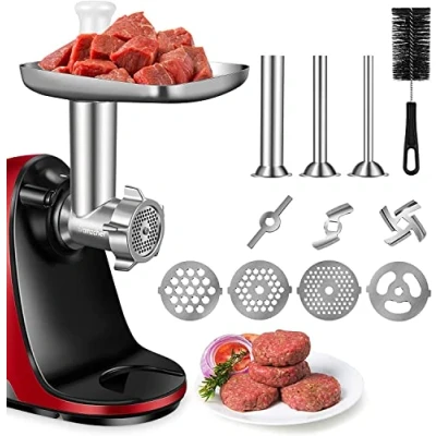 Afbeelding van AMZCHEF Vleesmolen en Worstenmachine accessoires voor ZM1501 GM3001 sapcentrifuges 3 Worstenvulapparaten, 2 Maalbladen, 4 Maalplaten Geen machine, alleen